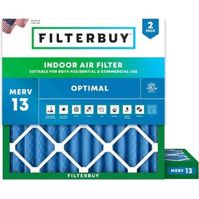 Filterbuy 12x12x2 Air Filter MERV 13 Optimal Defense (2-Pack), Pleated HVAC AC Furnace Air Filters Replacement (Actual Size: 11.50 x 11.50 x 1.75 Inches)