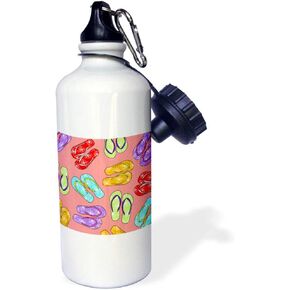 3dRose "Colorful Flip Flop Print Pink Background" Sports Water Bottle, 21 oz, White
