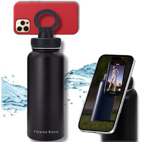 32oz Stainless Steel Water Bottle Compatible with Magsafe Magnetic Phone Tripod Ring 360° Rotating Lid - Perfect Gym, Sport, Travel and Hiking Phone Holder Water Bottle