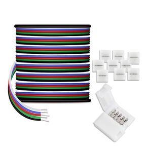 30m/100ft RGBW LED Extension Cable 22 Gauge 5Pin 12V DC Electrical Wire 5 Colors 22AWG Wires with 10PCS Connectors for RGBW 3528 5050 Led strip