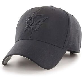 '47 Miami Marlins Hat Mens Womens MVP Adjustable Baseball Cap, Black on Black, One Size
