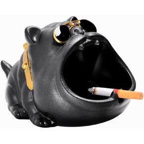 Ceramics Cigarette Ashtray, Black Bully Dog Style, Modern Home Decor, Windproof, Multi-purpose