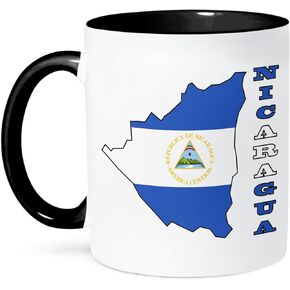 3Drose mug_55486_4 "علم نيكاراغوا في خريطة الخطوط العريضة واسم البلاد نيكاراغوا" نغمة سوداء أسود ، 11 أوقية ، متعدد الألوان