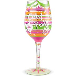 Enesco Designs by Lolita Cool Yule Hand-Painted Artisan Wine Glass, 1 Count (Pack of 1), Multicolor