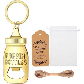 20 Sets Keychain Bottle Openers for Baby Shower Party Favors, Birthday Party, Wedding Thank You Party Favors, JSIXASO Include Organza Bag, Thank You Kraft Tags