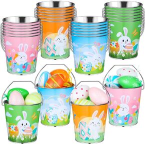 24 PCS عيد الفصح دلاء معدنية صغيرة كبيرة مع مقابض صغيرة عيد الفصح مجلفن دلو الحاوية الحاوية الحلوى الحلوى لدخول الحفلات لزخرفة المنزل ، 3.9 × 3 × 4 بوصة in Kuwait