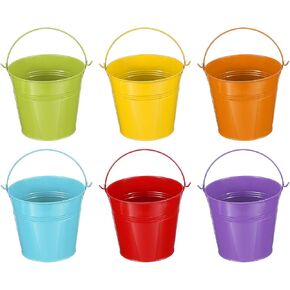 PATIKIL 5"x4.7" Small Metal Buckets with Handle, 6 Pcs Mini Bucket Easter Buckets, Green/Yellow/Orange/Blue/Red/Purple