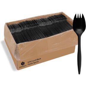 [1000 Pack] Disposable Plastic Sporks-Party Dimensions Bulk Black Disposable Silverware Plastic Cutlery Spork (Sporks)