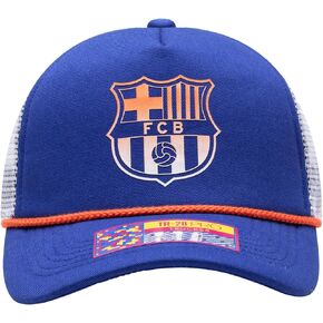 Barcelona 'Serve' Trucker Snapback Adjustable Soccer Hat (Blue/White)