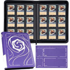 Binder for Lorcana Cards, Premium 9 Pocket Trading Card Album with 500 Pockets & Playmat Compatible with Lorcana Cards, Tokens and Rules sheet - Classic Purple