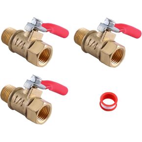3 PCS 1/4 Inch Heavy Duty Brass Ball Valve Shut Off Switch, 1/4" Male x Female NPT Thread Pipe Fitting Air Compressor Shut Off Valve, Rated to 600 PSI WOG