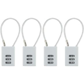 PATIKIL 4 Pack 3 Digit Combination Lock, Helmet Padlock Cable Lock Gym Locker Lock with 0.44Ft Flexible Security Steel Lock Wire for Bike Locker Travel Luggage, Grey