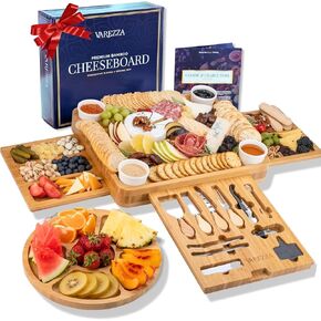 Charcuterie Boards Gift Set: Large Charcuterie Board, Bamboo Cheese Board - Unique for Mom 23 Entertaining Accessories, Wedding Gifts for Couple, House Warming Gifts New Home