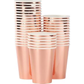 Juvale 36 Pack Rose Gold Paper Cups Disposable for Wedding, Baby Shower, Engagement Party (12 oz)