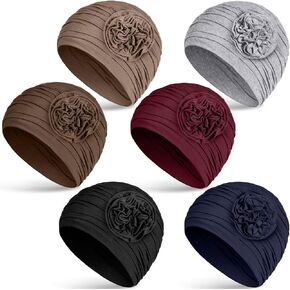 JenPen 6 Pcs Cotton Beanie Turban Headwear for Women Soft Cancer Chemo Head Scarf Hats Elastic Hats for Women's Hair