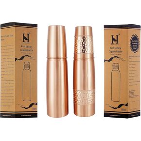Set of 2 Copper Water Bottles With Copper Tumblers For Ayurveda Health Benefits 1000 Ml Capacity