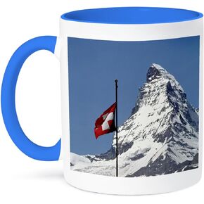 3dRose mug_82640_6 "Switzerland, Matterhorn, Mountain, Swiss flag - EU29 RER0035 - Ric Ergenbright" Two Tone Blue Mug, 11 oz, Multicolor