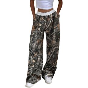 SOLY HUX Women's Camo Pants Elastic Waist Baggy Wide Leg Y2k Sweatpants with Pockets