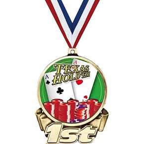 Poker First Place Medal, 3" Gold Texas Holdem Poker Trophy Medal Award Prime