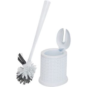 Bath Bliss Self Closing Lid Toilet Brush with Rim Scrubber | Dimensions: 5. 9" x 5. 3" x 15. 4" | Self Closing | 360 Degree Bristle | Bathroom Cleaning | Separate Rim Scrubber | White