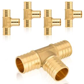 5-Pack PEX Fittings, 1"x1"x1" Pex Tee, Brass Crimp Fitting for Pex Pipes, ASTM F1807