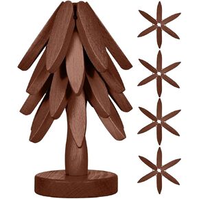 Wooden Cup Coaster Set，Tree Shape Trivet Set,Tree Coasters- 4 Wooden Trivets + 1 Stand stored for hot Dish/Pot/Bowl/teapot/hot Pot Set (Brown)