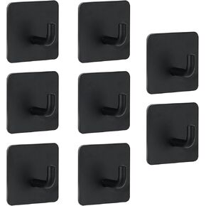8 pcs Black Square Adhesive Wall Hooks 3M Strong Adhesive Hooks Perfect for Hanging Towels Hat, Coat, Keys, Bags, Umbrellas
