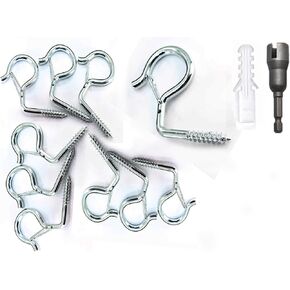 BingSHH10 PCS Bent Q Hanger Hooks,Screw-in Hooks,Safety Buckle,Windproof Ceiling Hook,for Hanging Indoor Outdoor String Lights,Plants,Christmas Party&Holiday Decor Lights,Patio Lights Belts (Silver)