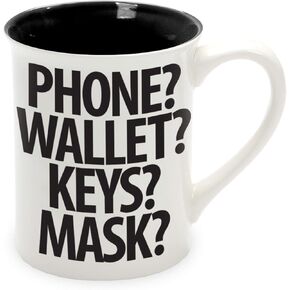 Enesco Our Name is Mud Phone Wallet Keys Mask Coffee Mug, 16 Ounce, White and Black