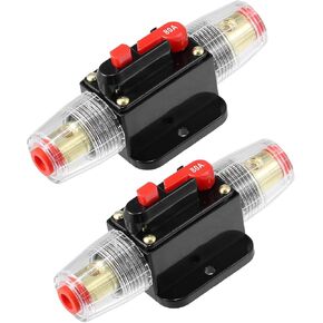 Universal 12V-24V Fuse Holder 80A Inline Circuit Breaker Reset Fuse Holder for Car Marine Audio Stereo System Protection, Durable, Zinc Alloy, Black, 2 Set Auto Replacement Parts