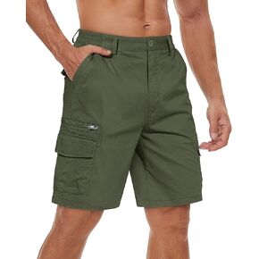 TACVASEN Men's Cargo Short 7 Pockets Comfortable Cotton Elastic Waist Causal Work Shorts