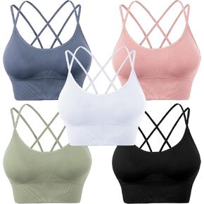 Sports Bras for Women Padded Strappy Criss Cross Cropped Bras for Yoga Workout Fitness Running Gym Low Impact Top in Kuwait