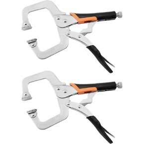 11-Inch C-Clamp Locking Pliers,Heavy Duty Vise Grip Locking Pliers With Swivel Tips for Woodworking,Welding,Home(2 Pack)