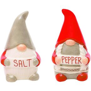 The Bridge Collection Fun Nordic Holiday Gnomes Salt & Pepper Shakers - Christmas Red and Gray Winter Gnomes Salt and Pepper Shaker Set