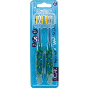 Ooak,Manual Kids Toothbrush, Tapered V++Max Soft Bristles, 2 Pack - Dinosaur