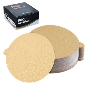 SPEEDWOX 50PCS 5" Gold PSA Sanding Discs 220 Grit Self Adhesive Stickyback Sandpaper Discs Self Adhesive Sticky-Back Sandpaper for DA Sander Gold PSA Sanding Discs for Sanding Automotive Car Painting