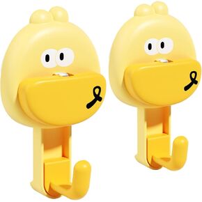 Suction Cup Hooks for Shower, Cartoon Shower Suction Hooks for Glass Windows, No Drill Removable and Reusable, Waterproof Suction Hanger for Bathroom Kitchen Towel, Robe, Loofah(2 Pack)