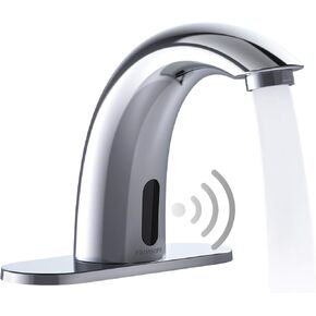 Automatic Motion Sensor Hands Free Electronic Infrared Smart Commercial Touchless Bathroom Sink Faucet with Cover Plate Temperature Mixer Battery or Plug-in Powered Chrome