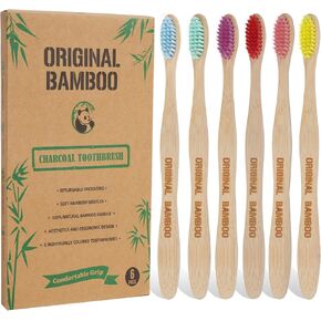 Toothbrushes, BPA Free Soft Bristles 6 Pack Biodegradable Eco-Friendly Sustainable Natural Bamboo Charcoal Tooth Brush for Dental Hygiene Gum Care