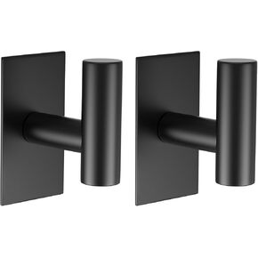 VAEHOLD Wall Towel Hooks, Heavy Duty Sticky Holder Waterproof Towel Hooks for Hanging Coat, Clothes, Closet Hook Wall Mount for Kitchen (Black, Adhesive 2 Pack)