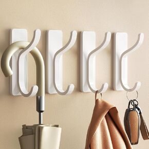 Self Adhesive Wall Hooks for Hanging: Stick-On Hooks Hold 13 LB, Coat Hook,Towel Hooks For Bathrooms,Shower Hooks for Wall,Door Hooks Hanging Towel, Kitchen Hook,Metal hooks for hanging,White 4 Pack