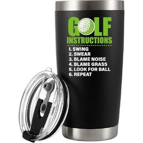 Panvola Golf Instructions Funny Golf Gifts Vacuum Insulated Tumbler Sports Player Stainless Steel Travel Mug with Lid and Straw 20 oz Black