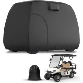 4/6 Passenger Golf Cart Cover, 600D Waterproof Durable Polyester Golf Cart Cover with Three Zipper Doors & Windproof Strip Golf Cart Covers 111L*48W*72" H, Black