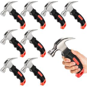 8 Pack 12 oz Small Hammer Tool, Mini Claw Hammer with Soft Rubber, Stubby Hammer, Camping Hammerfor Picture Hanging, General Household Projects