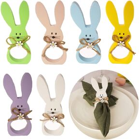 Easter Napkin Rings Set of 6, Wood Bunny Napkin Rings Rabbit Napkin Ring Holders for Easter, Spring Party, Dinning Table Decorations
