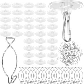 Moxweyeni 50 Pcs Self Adhesive Ceiling Hooks for Hanging with 50 Drop Ceiling Hook Clips Sticky Round Suction Cup Hooks Ceiling Hanger Hooks for Festival Wedding Birthday Party Valentine Decorations