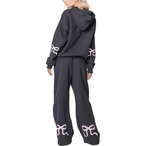 Ythomm Womens 2 Piece Outfits Lounge Bow Graphic Oversized Hoodies Sets Baggy Wide Leg Sweatpants Sweatsuit Fall Tracksuits
