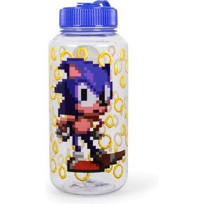 JUST FUNKY Sonic The Hedgehog Gold Rings Water Bottle | BPA-Free Large Plastic Water Jug With Screw Top Lid | Hydration For Outdoor Sports, Gym, Yoga | Holds 32 Ounces