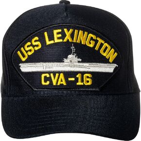 Artisan Owl United States Navy USS Lexington CVA-16 Aircraft Carrier Ship Emblem Patch Hat – Adjustable Baseball Cap (Navy Blue)