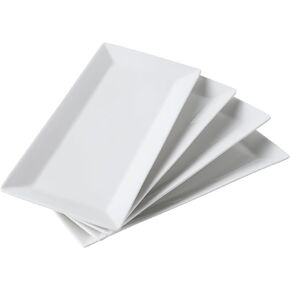 12" Serving Platters Rectangular Serving Plates Set of 4 Large Ceramic Serving Plates Porcelain Serving Tray Turkey Platter White Serving Plate for Steak Appetizer Dessert Oven Dishwasher Safe